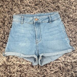 H&M Light Blue Denim Roll-Cuff High-Waist Jean Shorts